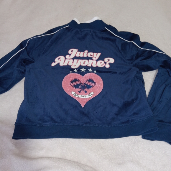 Juicy Couture Velour Full Zip Track Jacket Womens XXL Navy Blue Y2K(fits Like L) - Picture 5 of 12